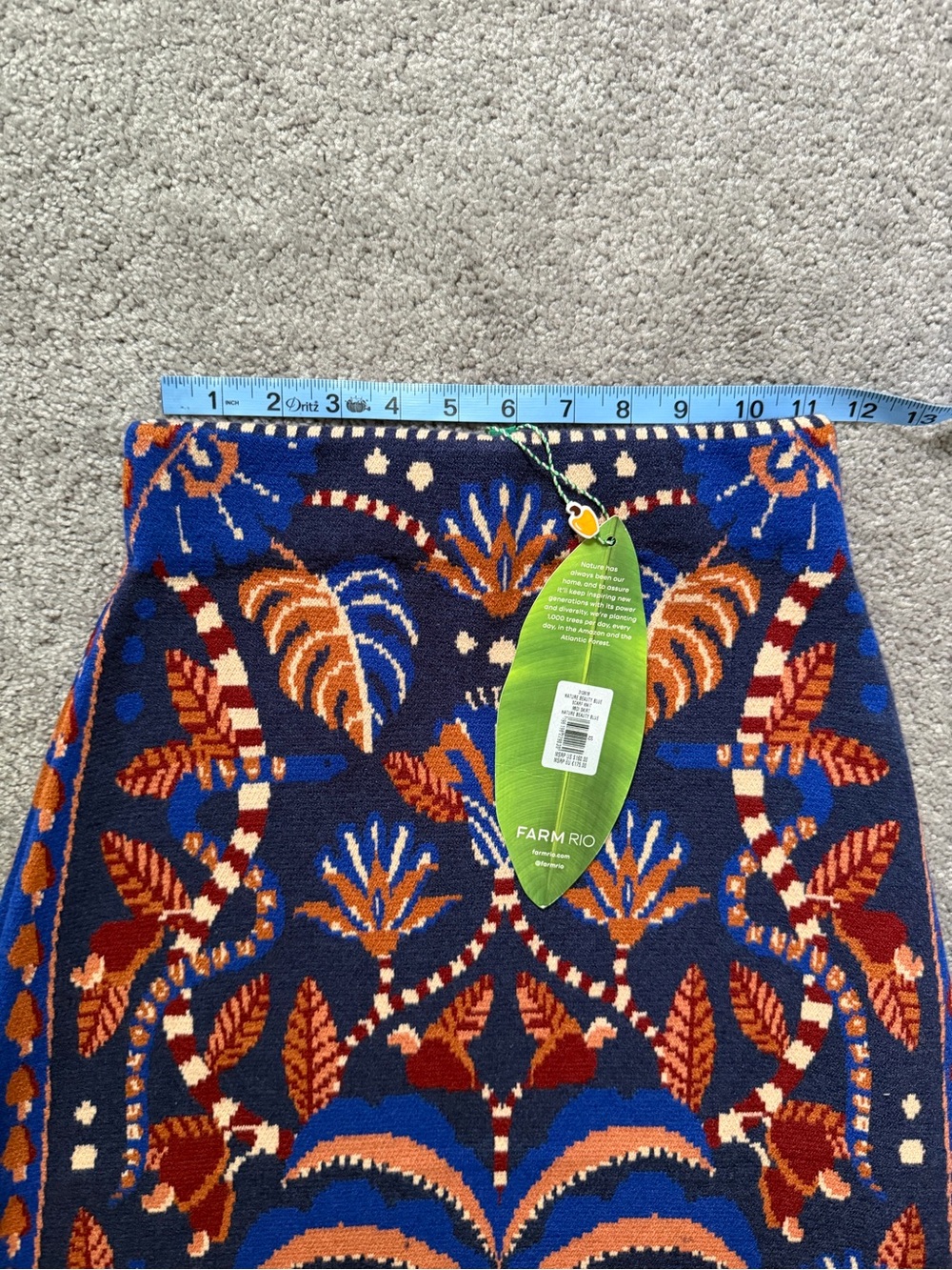 NEW! FARM Rio Blue Palm-Print Knit Pencil Skirt with Orange and Red Accents - Picture 4 of 7
